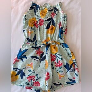 Strapless Floral Sundress Romper in Mint with Yellow & Navy